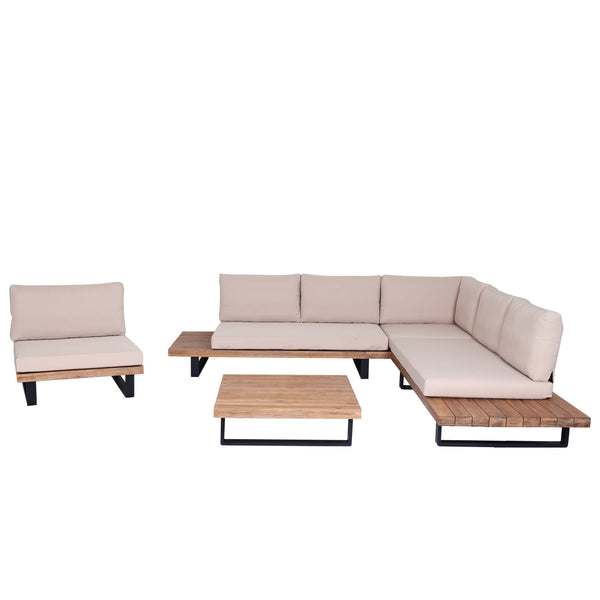Garten-Garnitur Lounge-Set Sofa Sessel Akazie Alu hellbraun beige