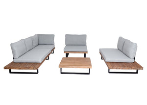 Garten-Garnitur Lounge-Set Sofa Sessel Akazie Alu hellbraun hellgrau