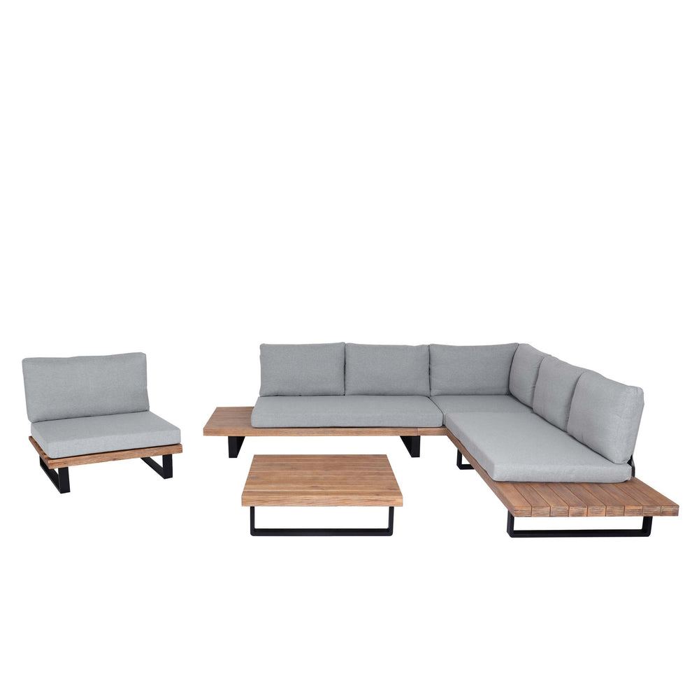 Garten-Garnitur Lounge-Set Sofa Sessel Akazie Alu hellbraun hellgrau
