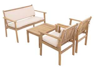 Garten-Garnitur Lounge-Set Akazie Bank Sessel Tisch Kissen beige