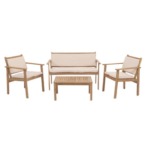 Garten-Garnitur Lounge-Set Akazie Bank Sessel Tisch Kissen beige