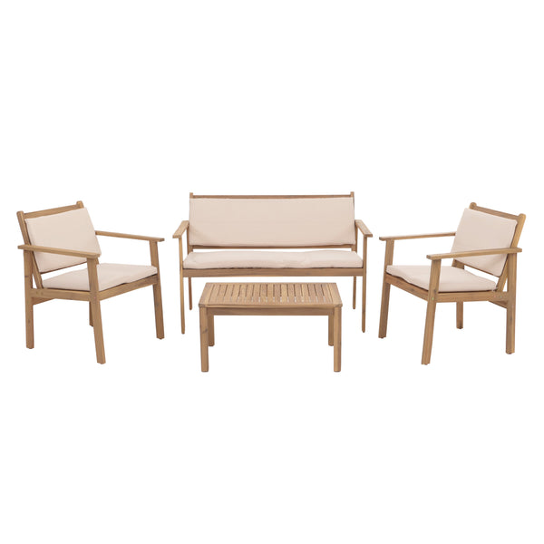 Garten-Garnitur Lounge-Set Akazie Bank Sessel Tisch Kissen beige