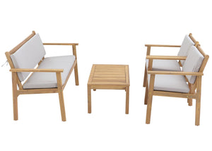 Garten-Garnitur Lounge-Set Akazie Bank Sessel Tisch Kissen grau
