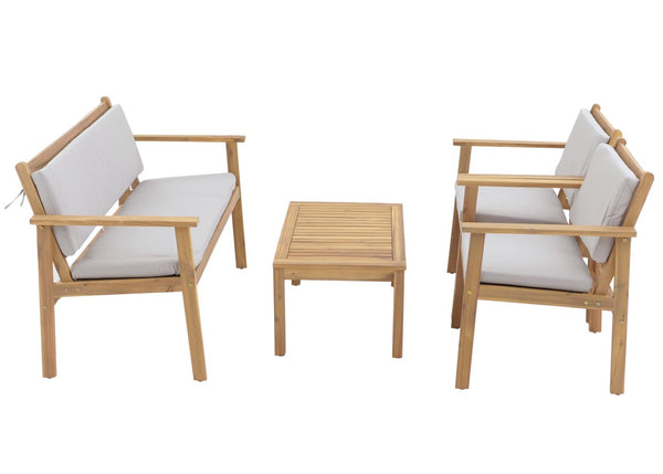 Garten-Garnitur Lounge-Set Akazie Bank Sessel Tisch Kissen grau