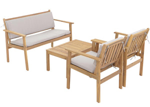Garten-Garnitur Lounge-Set Akazie Bank Sessel Tisch Kissen grau