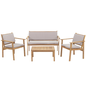 Garten-Garnitur Lounge-Set Akazie Bank Sessel Tisch Kissen grau