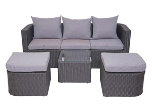 Garten Lounge Set 3-teilig Poly-Rattan Kissen hellgrau anthrazit