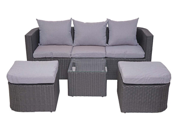 Garten Lounge Set 3-teilig Poly-Rattan Kissen hellgrau anthrazit