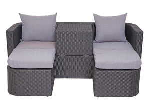 Garten Lounge Set 3-teilig Poly-Rattan Kissen hellgrau anthrazit