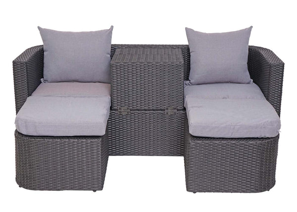 Garten Lounge Set 3-teilig Poly-Rattan Kissen hellgrau anthrazit
