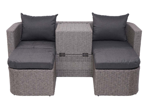 Garten Lounge-Set 3in1 Sonneninsel Poly-Rattan grau anthrazit