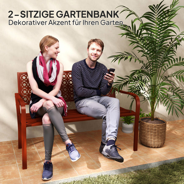 Gartenbank für 2 Personen mit Rückenlehne Stahl rot