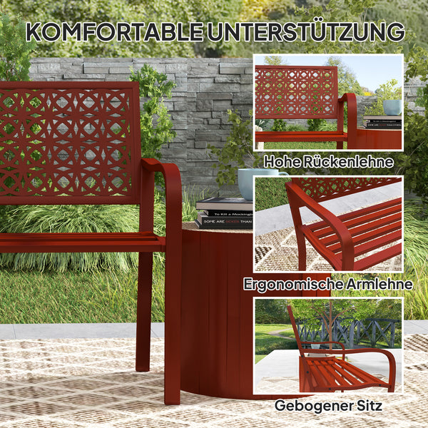 Gartenbank für 2 Personen mit Rückenlehne Stahl rot