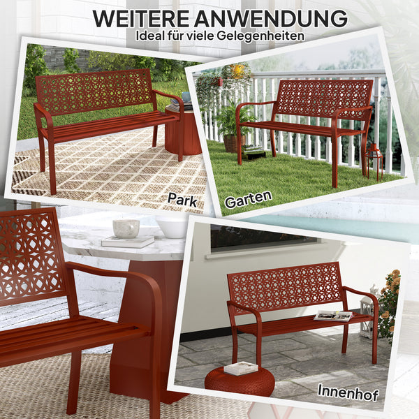 Gartenbank für 2 Personen mit Rückenlehne Stahl rot