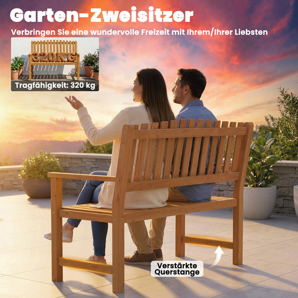Gartenbank 2-Sitzer wetterfest mit Armlehnen für draussen Holz