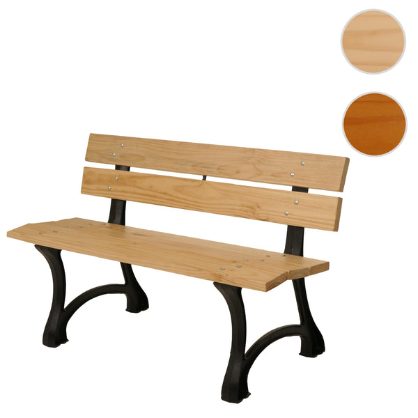 Gartenbank 2-Sitzer aus Kiefernholz & Gusseisen, 125cm hellbraun