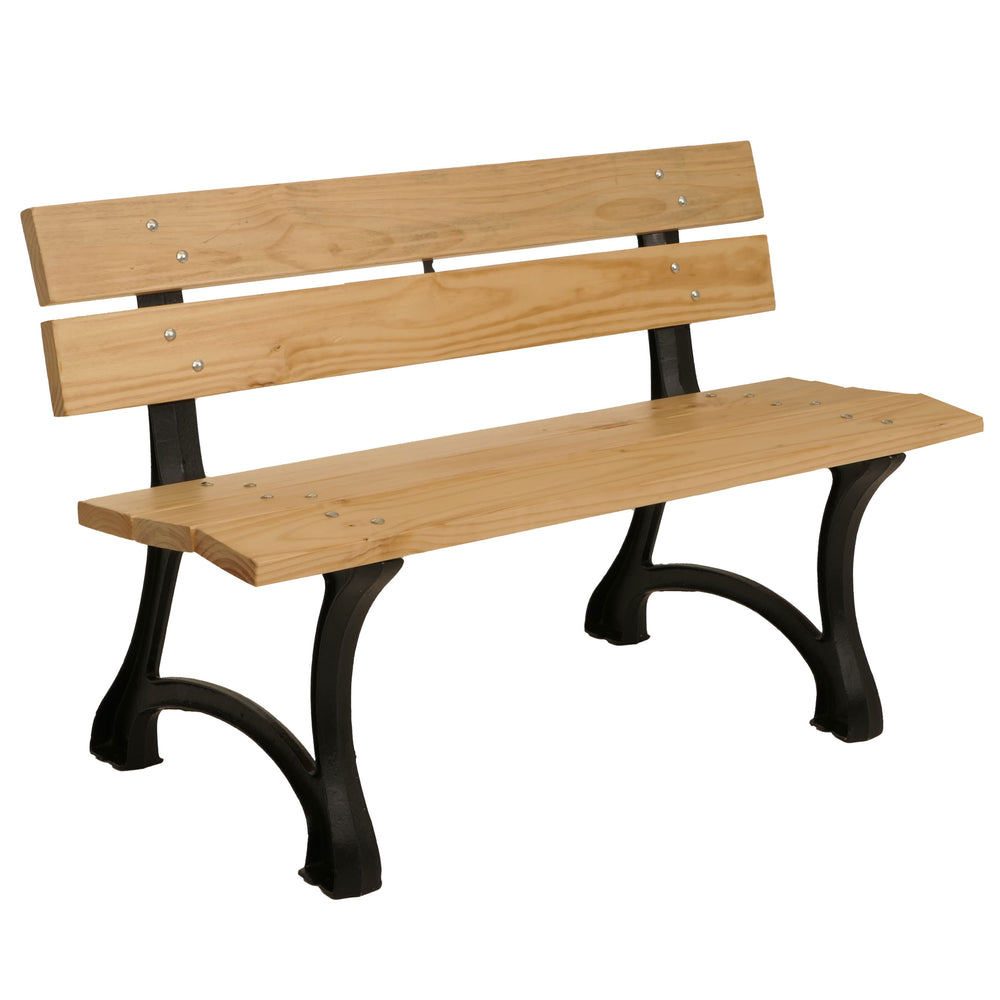 Gartenbank 2-Sitzer aus Kiefernholz & Gusseisen, 125cm hellbraun