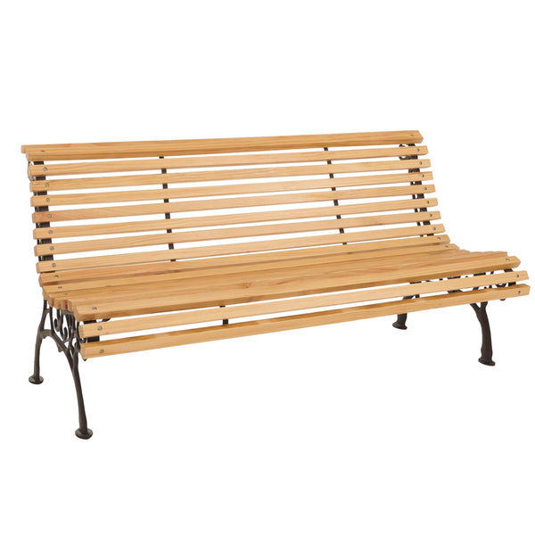 Gartenbank 3-Sitzer aus Kiefernholz & Gusseisen, 160cm natur