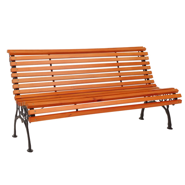 Gartenbank 3-Sitzer aus Kiefernholz und Gusseisen, 160cm Teak