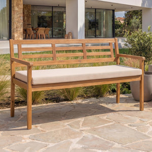 Gartenbank Akazie massiv mit Kissen beige