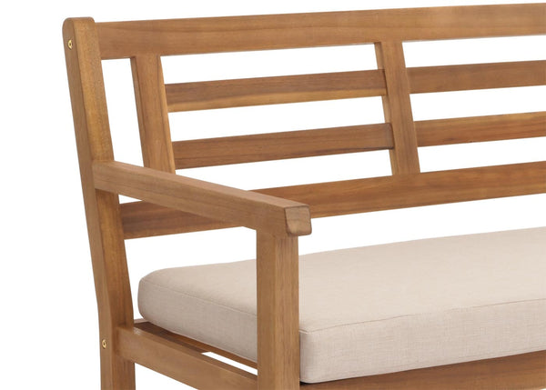 Gartenbank Akazie massiv mit Kissen beige