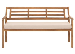 Gartenbank Akazie massiv mit Kissen beige