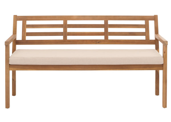 Gartenbank Akazie massiv mit Kissen beige