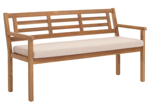 Gartenbank Akazie massiv mit Kissen beige
