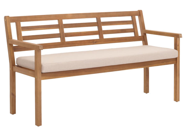 Gartenbank Akazie massiv mit Kissen beige