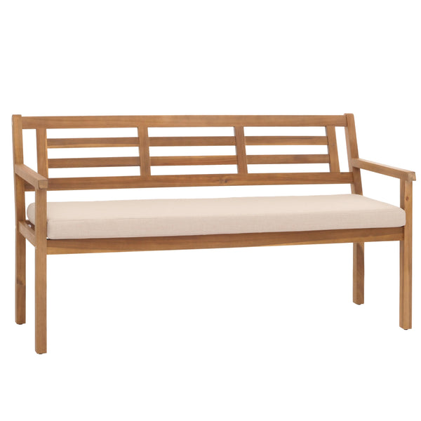 Gartenbank Akazie massiv mit Kissen beige