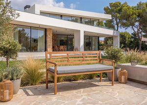 Gartenbank Akazie massiv mit Kissen grau