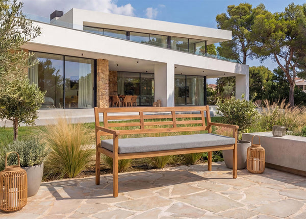 Gartenbank Akazie massiv mit Kissen grau