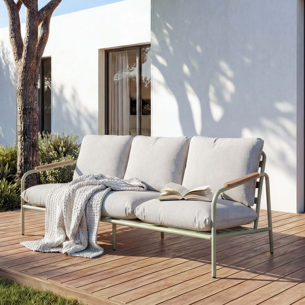 Aluminium Gartenbank 3-Sitzer mit Olefin-Polster, hellgrün/beige