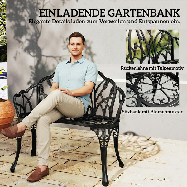 Gartenbank 2-Sitzer wetterfest mit Blumenmotiv Aluminium