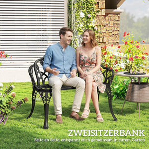 Gartenbank 2-Sitzer wetterfest mit Blumenmotiv Aluminium