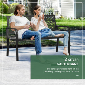 Gartenbank 2-Sitzer wetterfest mit Blumenmuster Metall schwarz