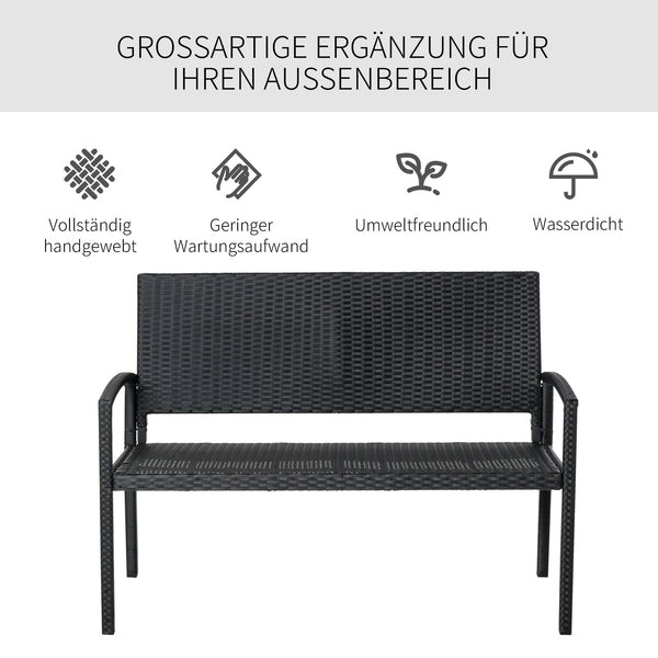 Gartenbank Polyrattan 122x60x87cm Schwarz