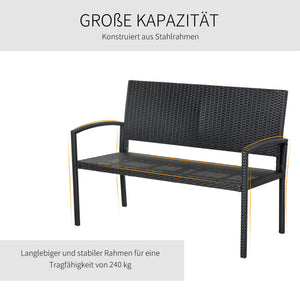 Gartenbank Polyrattan 122x60x87cm Schwarz