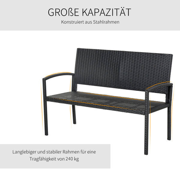 Gartenbank Polyrattan 122x60x87cm Schwarz