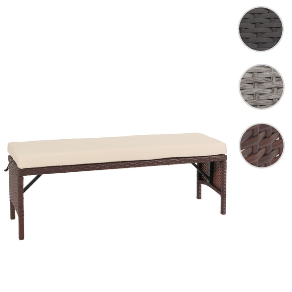 Gartenbank Poly-Rattan Sitzbank 112cm braun mit Kissen