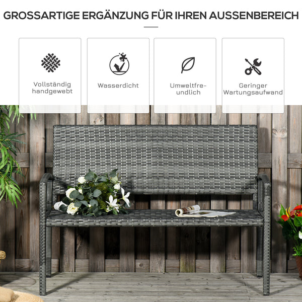 Gartenbank Rattanoptik bis 320kg für Balkon Grau