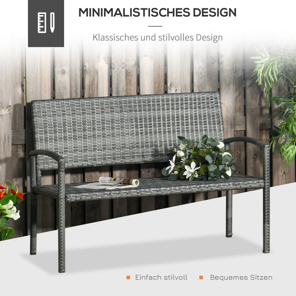 Gartenbank Rattanoptik bis 320kg für Balkon Grau