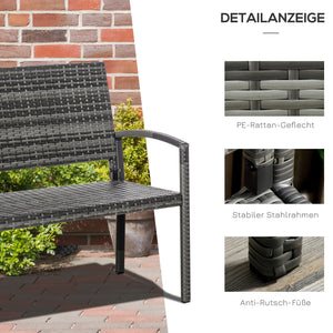 Gartenbank Rattanoptik bis 320kg für Balkon Grau