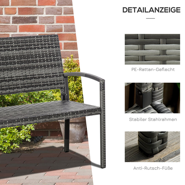 Gartenbank Rattanoptik bis 320kg für Balkon Grau