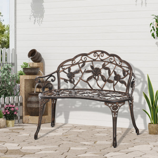 Gartenbank 2-Sitzer Retro mit Blumenmuster Metall bronze