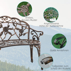 Gartenbank 2-Sitzer Retro mit Blumenmuster Metall bronze