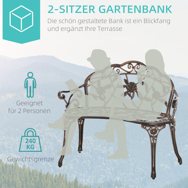 Gartenbank 2-Sitzer Retro mit Blumenmuster Metall bronze