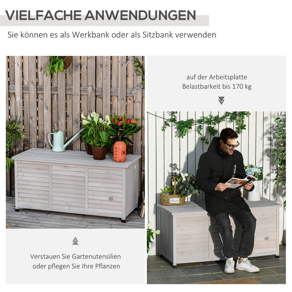 Garten Aufbewahrungsbox Kissenbox belüftet Holz grau