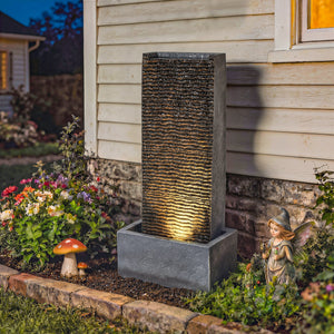 Gartenbrunnen 2-stufig mit LED Beleuchtung in Granitoptik