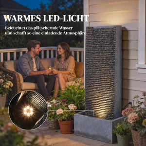 Gartenbrunnen 2-stufig mit LED Beleuchtung in Granitoptik